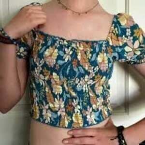 Aerie Floral Smocked Puff Sleeve Crop Top Size Small